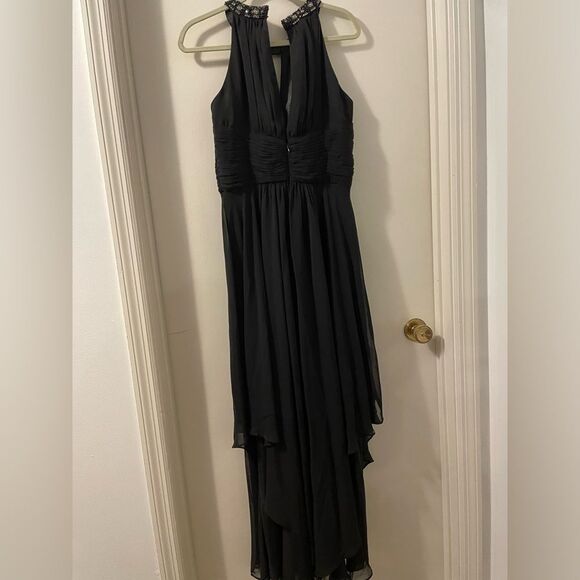 Eliza J Dress Women’s 8 Embellished Tiered Chiffon Halter Gown Black Like New - Picture 4 of 10